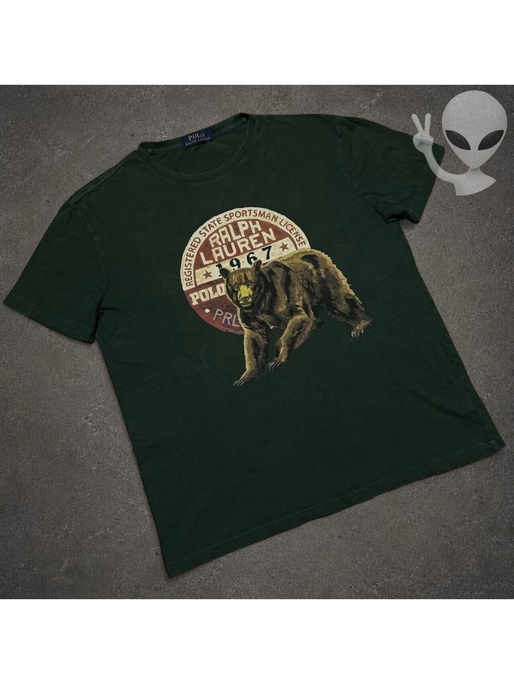 Polo Ralph Lauren Sportsman License Grizzly Bear Graphic T-Shirt Green Men's S